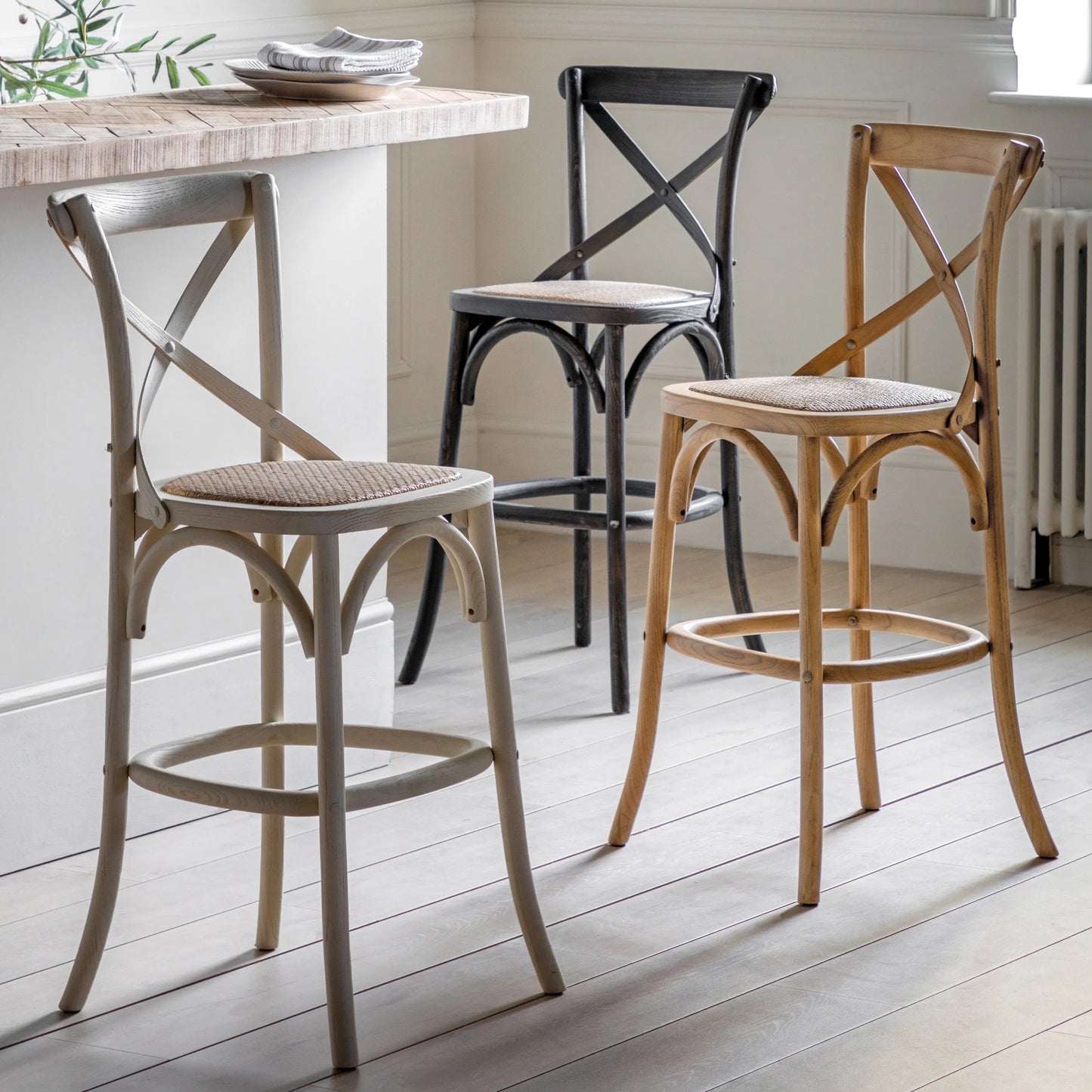 Gallery Direct Cafe Pair of Stools in Black Rattan