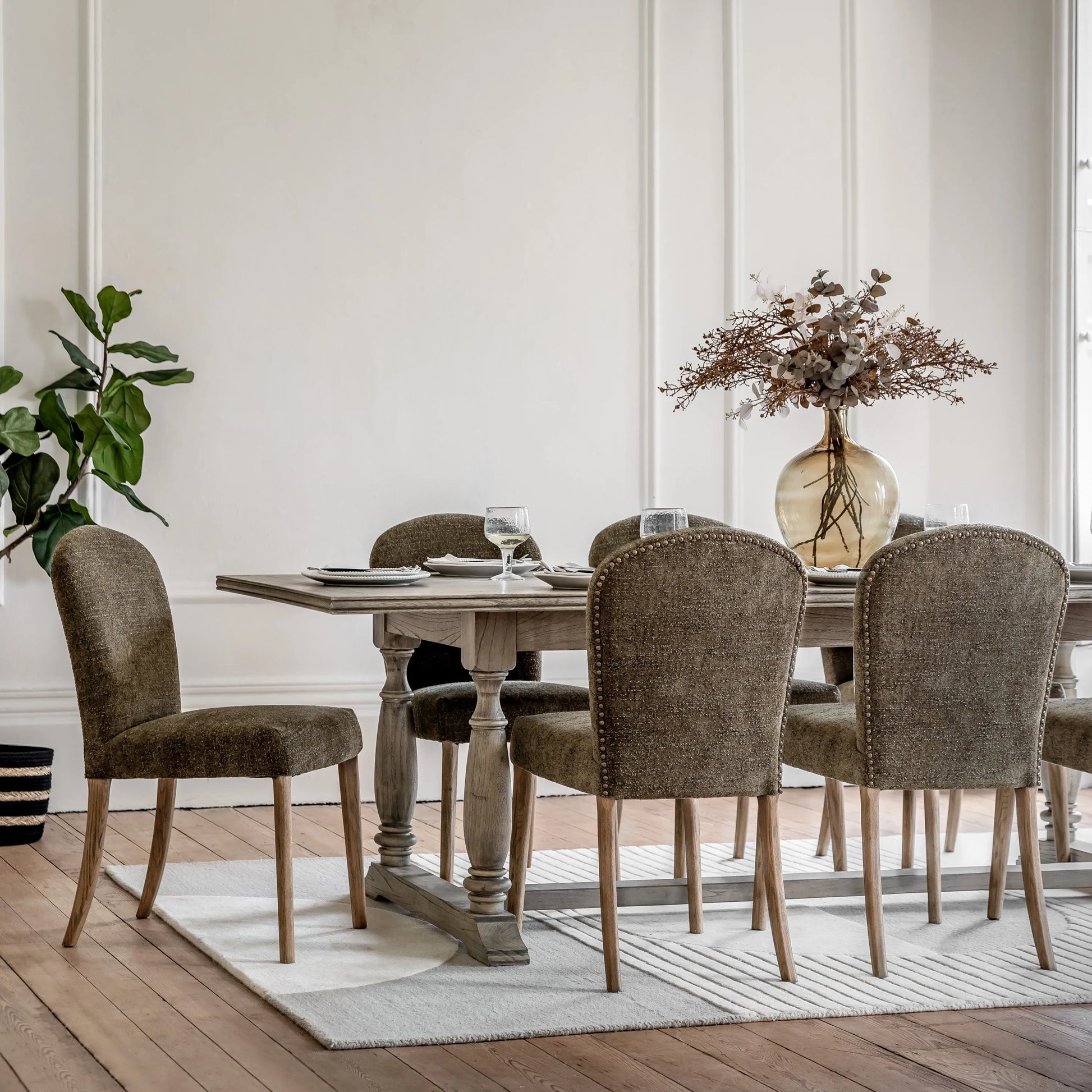 Gallery Direct Hinton Pair of Dining Chairs in Moss Green Fabric