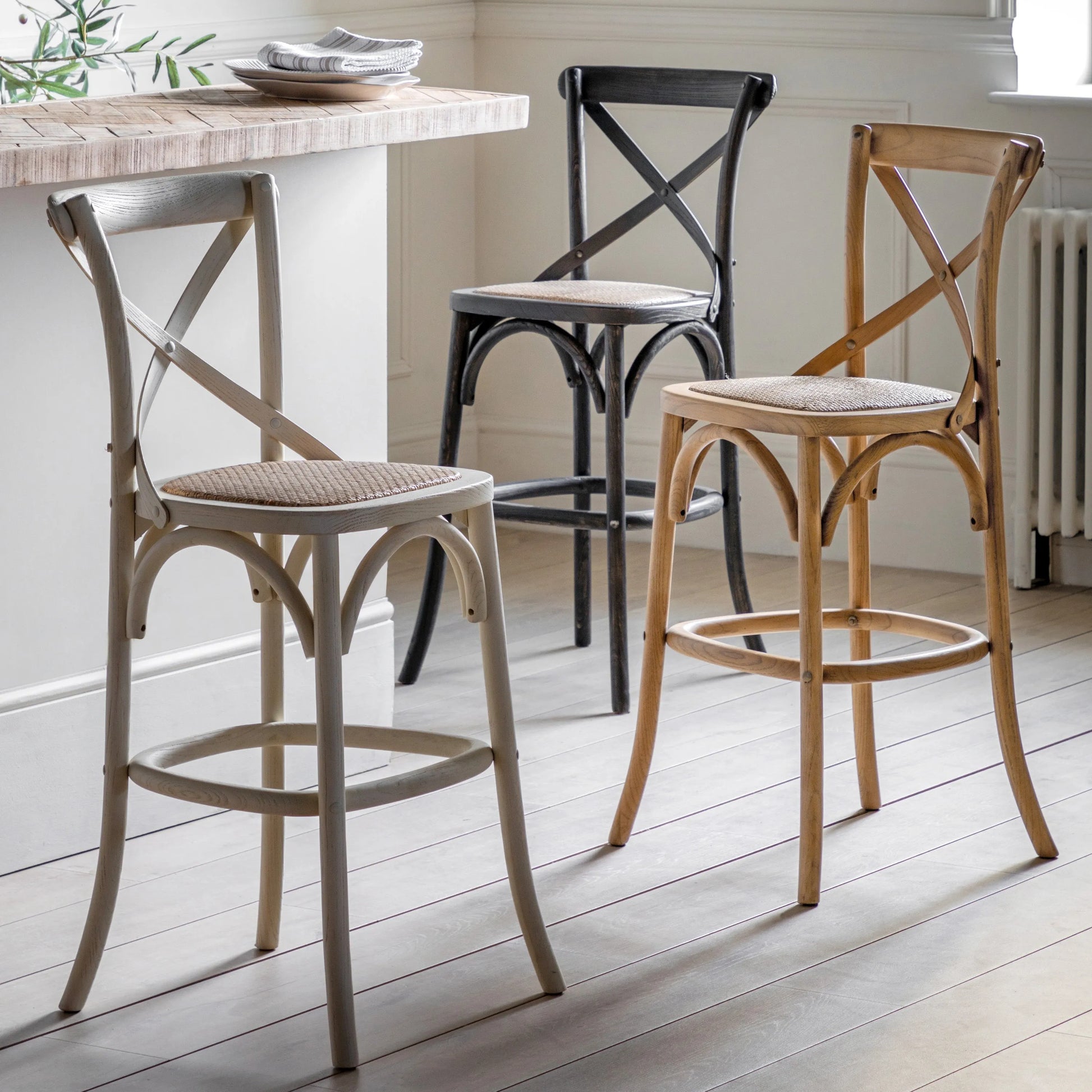 Gallery Direct Cafe Pair of Stools in Black Rattan